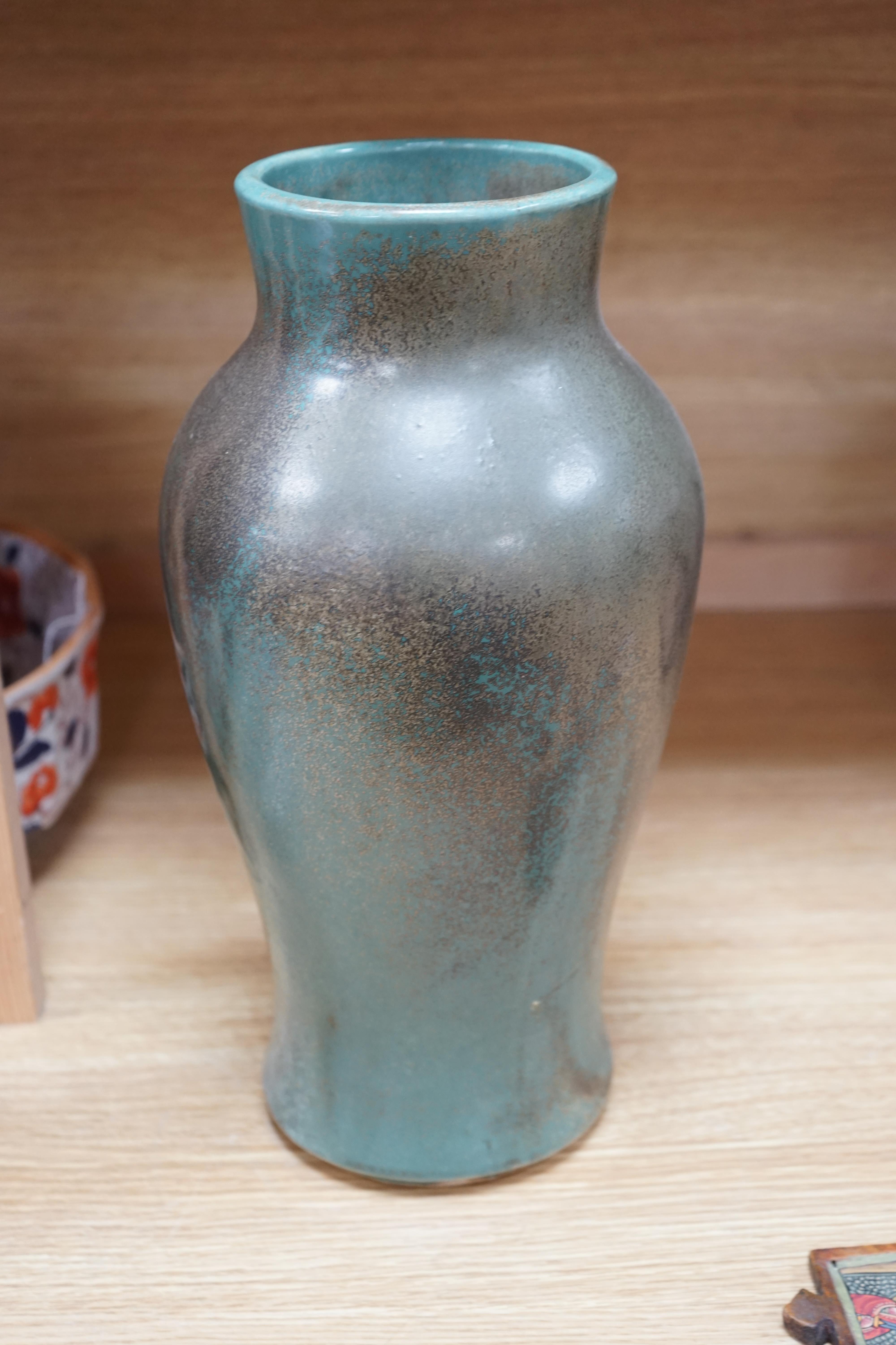 A Ruskin style metallic glazed vase, 37cm high. Condition - good